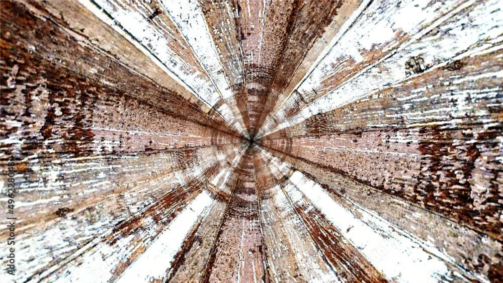 Poster abstract motion graphic loop brown grunge wood psychedelic twisting in tunnel background multicolore