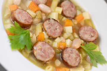 Root Vegetable, Smoked Sausage and White Bean Minestrone Recipe