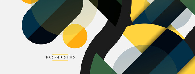 Geometric shapes composition abstract background. Circles lines and rectangles. Vector illustration for wallpaper banner background or landing page