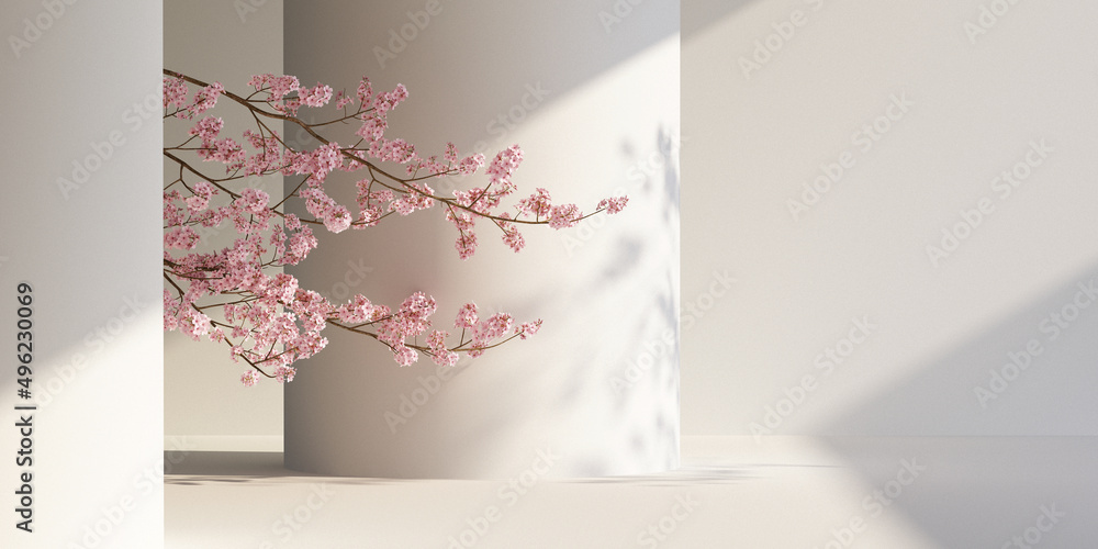 Wall mural japanese style architect and nature light background. for branding and product presentation.3d rende