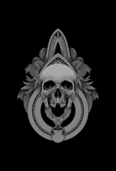Fototapeta premium Dark art Art work Skull Demon Head human with Ornament Illustration Black art