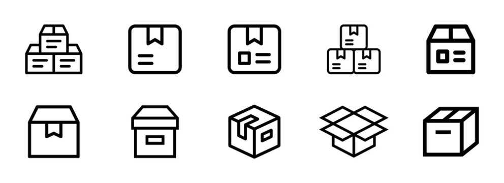 Box icon set. Carton box icon collection. Parcel symbol vector in outline design.