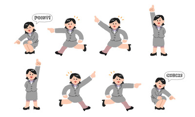 指差す笑顔のスーツ姿の会社員女性セット