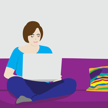 Work From Home Vector Illustration. Woman freelancers working on laptops and computers at home. People at home in quarantine. Vector flat style illustration