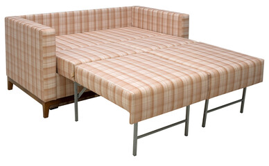 Sofa isolated on white background. Clipping path. The sofa is laid out for sleep