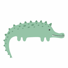 Cute hand drawn crocodile. Children's illustration of a crocodile on a white background.Vector illustration.