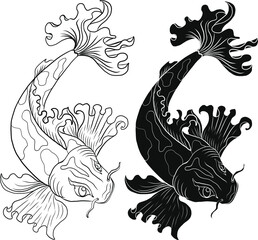 Koi fish vector for printing on shirt on isolated white background.
