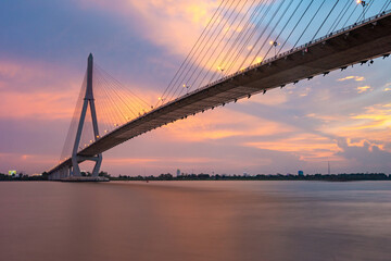 Fototapeta na wymiar Beautiful sunset on the bank of Hau River, Can Tho, Vietnam