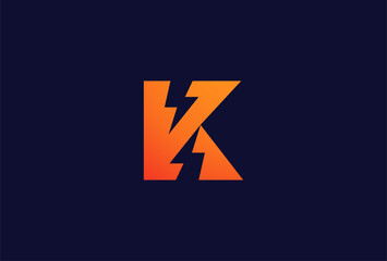 Letter K electric logo, letter K with and lightning bolt combination, tunder bolt design logo template, vector illustration