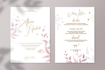 Floral Wedding Invitation and Wedding menu with Red Watercolor Flower