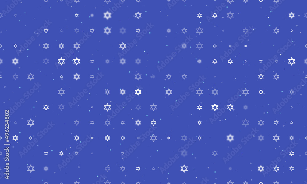 Poster seamless background pattern of evenly spaced white star of david symbols of different sizes and opac