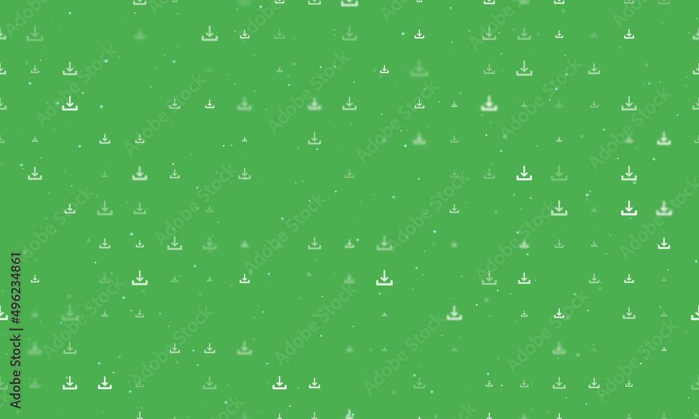 Poster seamless background pattern of evenly spaced white download symbols of different sizes and opacity. 