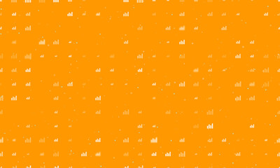 Seamless background pattern of evenly spaced white chart line symbols of different sizes and opacity. Vector illustration on orange background with stars