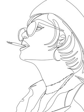 A woman smoking in one line art style. Body expression. Printable wall art. Wall decoration.