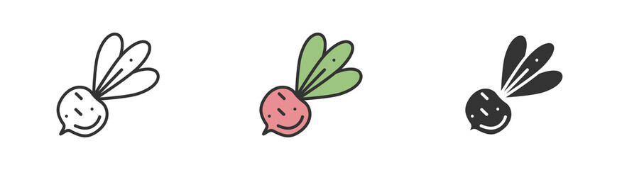 Simple minimalism radish icons in modern style for web apps. Outline, colorful and glyph vector flat illustration