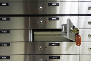 Depository cells. Opened deposit box with key