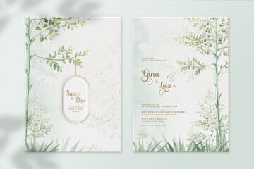 Floral Wedding Invitation and Save the Date with Greenery