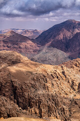 Awesome desert mountains landscape. Wadi Ghuweir, Jordan.