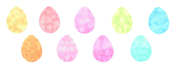 A set of watercolor Easter eggs isolated on a white background. Pastel delicate spring colors of the elements