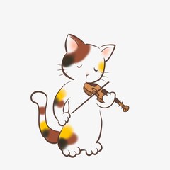 ねこが楽しそうバイオリンを弾いているイラスト