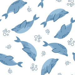 Seamless pattern with dolphins . Creative undersea childish texture. Great for fabric, textile Vector Illustration