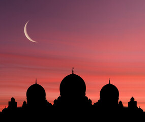 After sunset mosque. landscape with beautiful mosques and minarets. Place your text here. Ramadan...