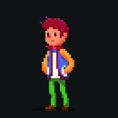 Pixel art male character wears sweater