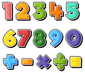 Counting number 0 to 9 and math symbols