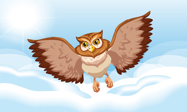 Owl flying on sky background