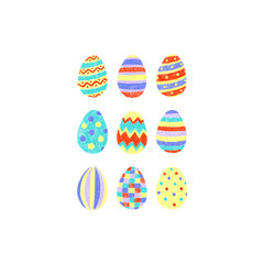 Hand drawn vector illustration of cute Multicolor easter egg. Isolated on white. Eggs set with different texture. - 496240839