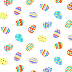 Hand drawn vector illustration of cute colorful easter eggs pattern. Eggs with different texture. - 496240842