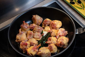 Recipe fins, chicken drumstick, chicken, in a plate, in a pan, Hight quality photo