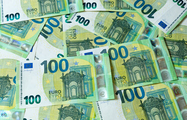 Fototapeta na wymiar Banknotes of 100 hundred Euros. European currency.