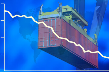 Composing with a falling share price and a container as a symbol of a declining (world) economy