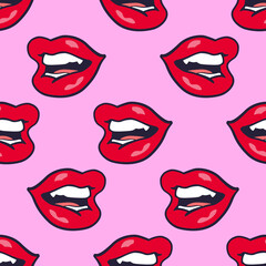 Pattern of female lips in pop art style for print and design. Vector illustration.