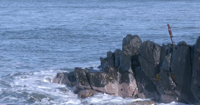 Waves Crashing Against Black Lava Rock, Kihei, Maui, Hawaii