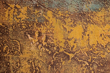 Abstract art background dark brown and orange colors. Watercolor painting on canvas with rusty gradient.