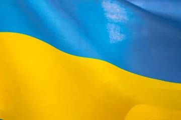 Fototapeten National flag of Ukraine fabric textile background © erika8213