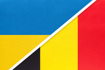 Ukraine and Belgium, symbol of country. Ukrainian vs Belgian national flags.