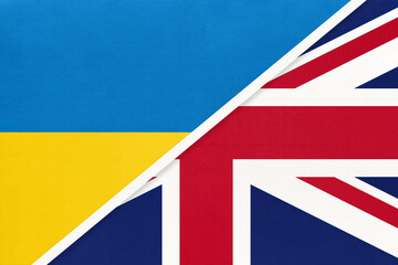 Ukraine and UK, symbol of country. Ukrainian vs English national flags.