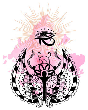 Illustration of a Egyptian scarab. Henna tattoo art style image.