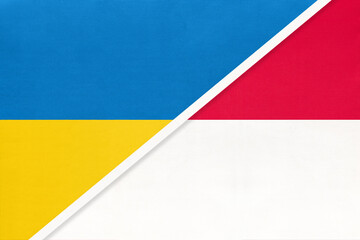 Ukraine and Monaco, symbol of country. Ukrainian vs Monacan national flags.