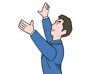 両手を挙げるビジネスマン