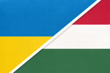 Ukraine and Hungary, symbol of country. Ukrainian vs Hungarian national flags.