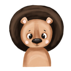 Cute baby animal portrait - lion. Digital illustration. Animal isolated on white background background.