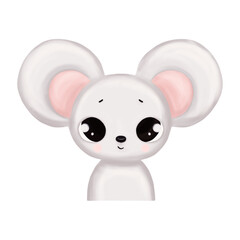 Cute baby animal portrait - mouse. Digital illustration. Animal isolated on white background background.