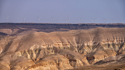 Wind farm in the mountains, Al Nawatef, Jordan.