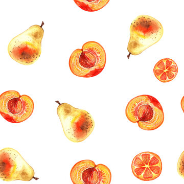 watercolor seamless pattern with juice fruit