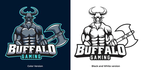 buffalo fighter esport logo mascot design © Dominico