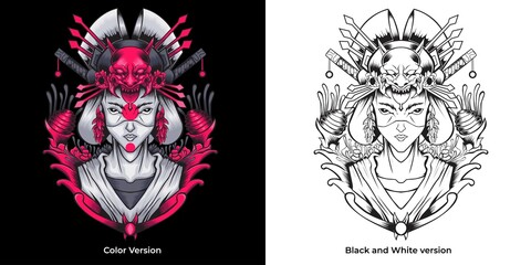 Obraz premium Geisha girl illustration in detailed style